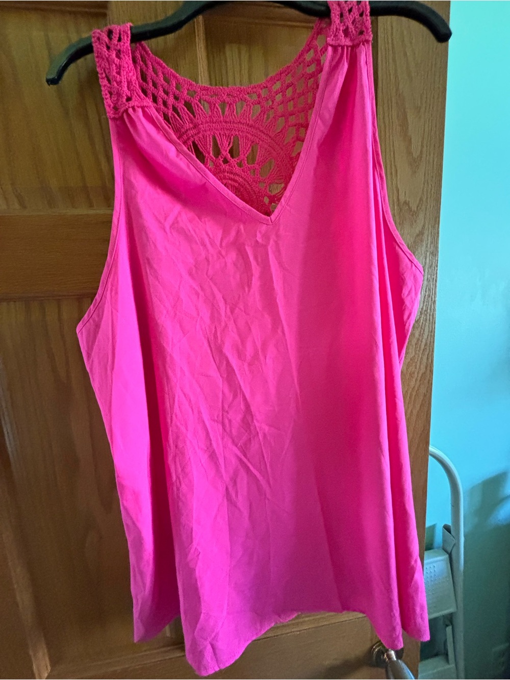 Hot Pink Crochet-Back Sleeveless Tank